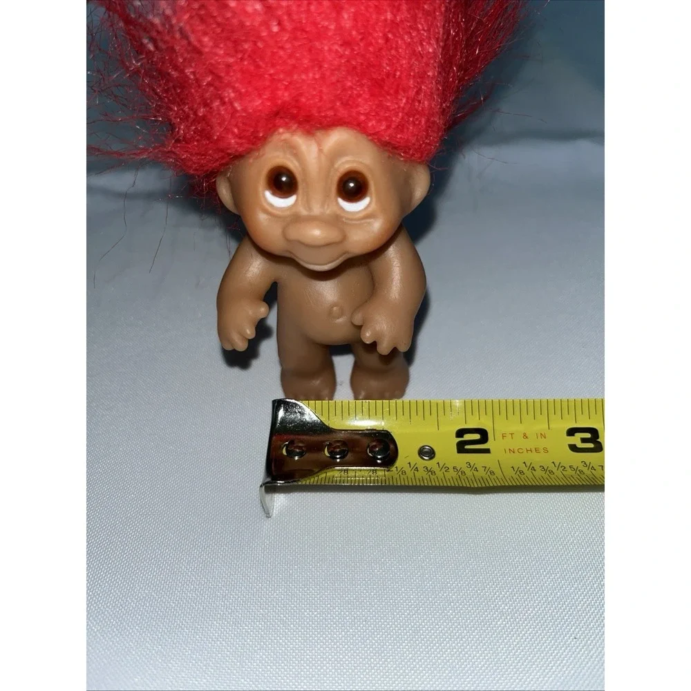 Vintage 1985 DAN Troll Doll 3' Red Hair Amber Eyes No Clothes Plastic Tag Loop